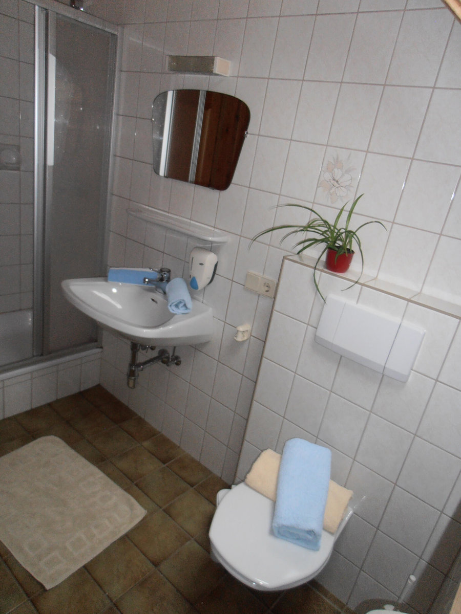 Dusche und WC der Komfortzimmer im Erlacherhaus 